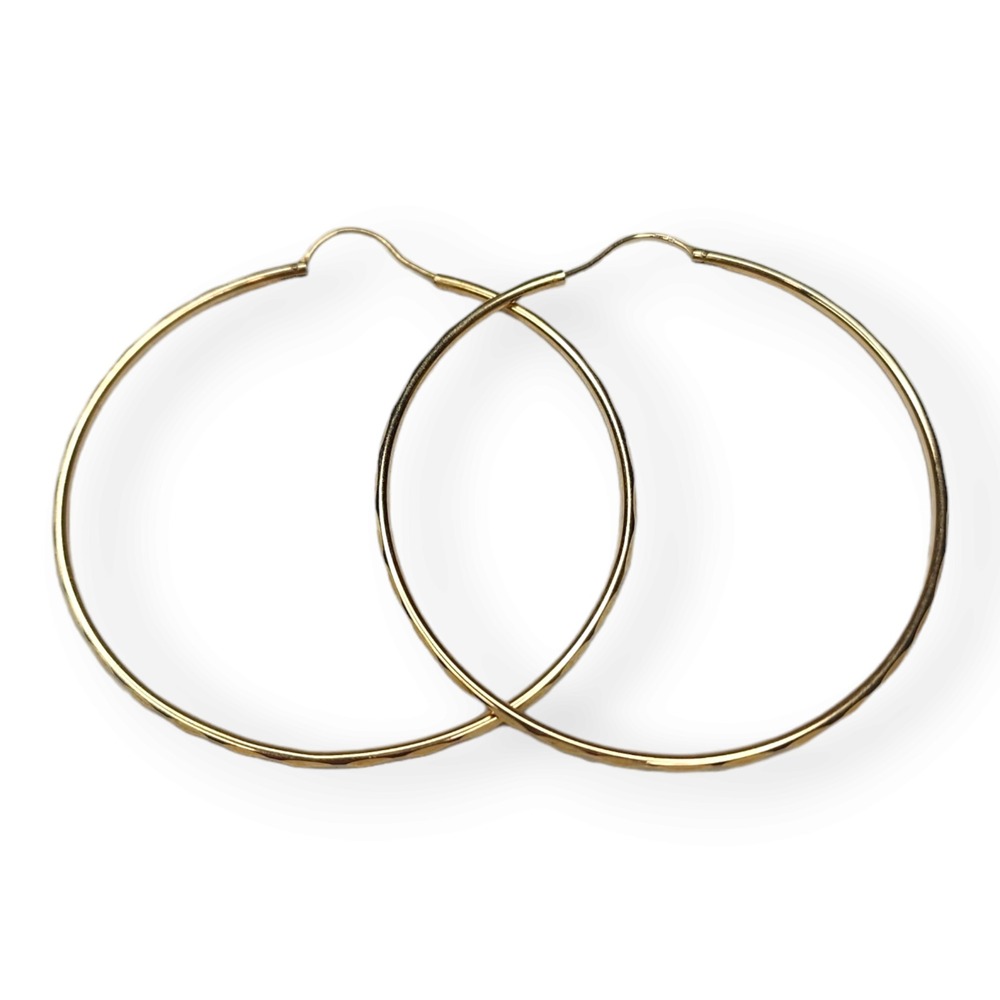 Vintage Hoop Earrings 10KT Yellow Gold 2.25 Inch Yellow Diamond Cut Large MEX